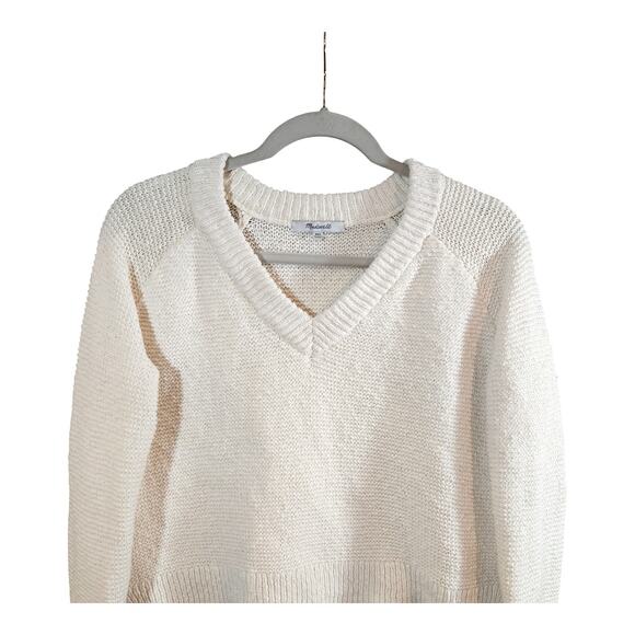 Madewell Arden V-neck Crop Pullover Sweater Ivory Neutral Preppy Women's XXS - Picture 5 of 9